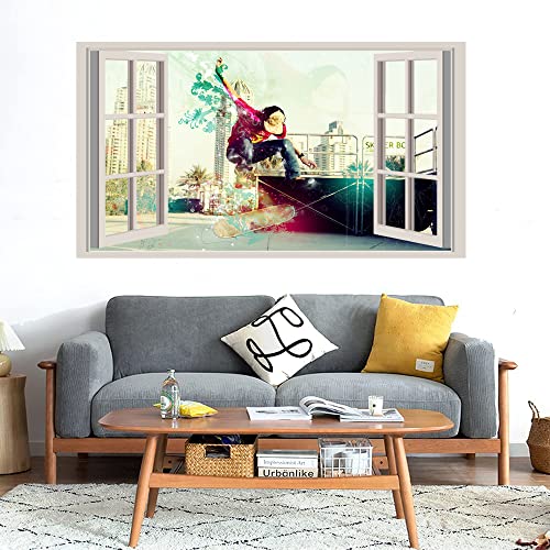 GADGETS WRAP Printed Wall Decal Sticker Fake Window Style Decal (90cm x 50cm) - Skater Boy