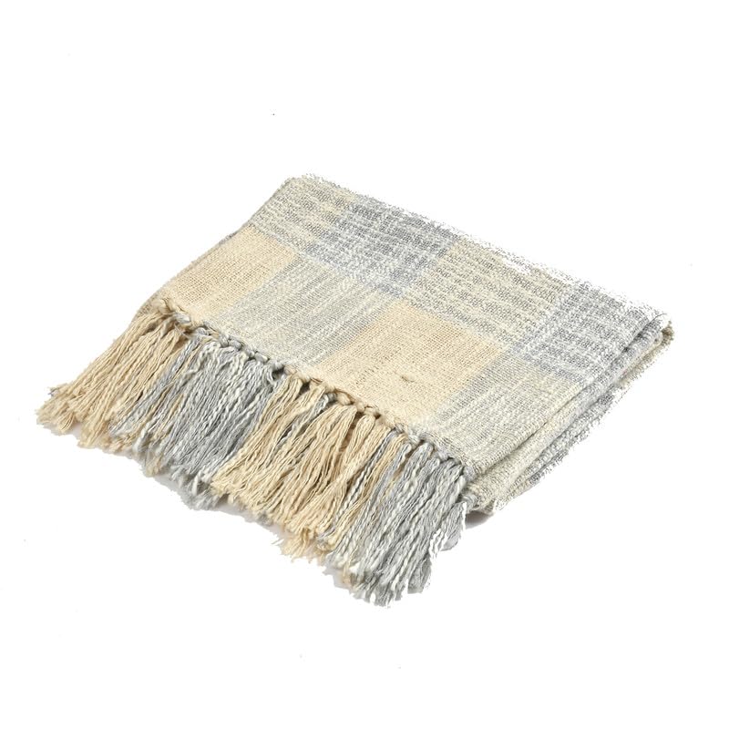 Fashion Throw 100% Cotton Handloom Throw Soft Blanket (FT_05) for Winter Warm Comforter/Throw | AC Blanket Sofa Couch Throw/Blanket_(50 x60 inch)_Beige/Grey.