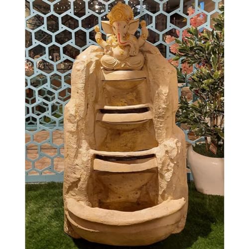 Shawshank Three Step Ganesh Water Fountain for Home Office Living Room with LED Lights and Water Pump