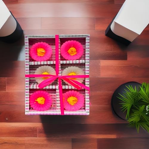 The Decor Affair Set of 6 Sunflower-Inspired Wax Floating Candles for Creating Ambiance in Your Home, Ideal for Diwali and New Year Gifting. (Pink)