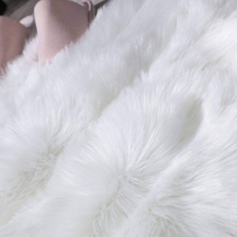 Carvapet Fluffy Shaggy Soft Faux Sheepskin Fur Rectangular Area Rugs Floor Mat Chair Sofa Cover Beside Carpet For Bedroom Living Room, 2Ft X 3Ft, White