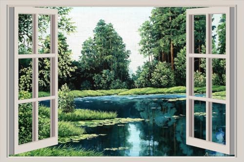 JVERF - JZZA26342 Pictorial Art Lake| Self-Adhesive Open Window Wall Sticker