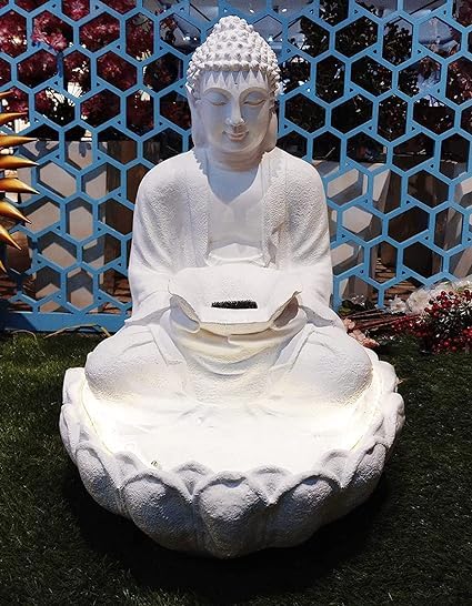 Shawshank Water Fountain Kamal Buddha Fiber Water Fountain for Living Room Home Decor Garden Patio Yard Art Decoration Gift Gifting with LED Lights Water Pump