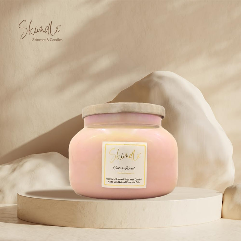 Cedar Wood Candle - Infused with The Earthy, Woody Scent of Cedar - 100% Natural Soy Wax, Long-Lasting Scent, Aromatherapy - Perfect for Home, Spa, and Meditation - Pink