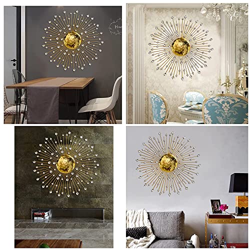 ZOVE Modern Handcrafted Luxury Metal Wall Decor Perfect For Living Room (Size : 30 In)(Electroplated Golden With White Crystal Stone)