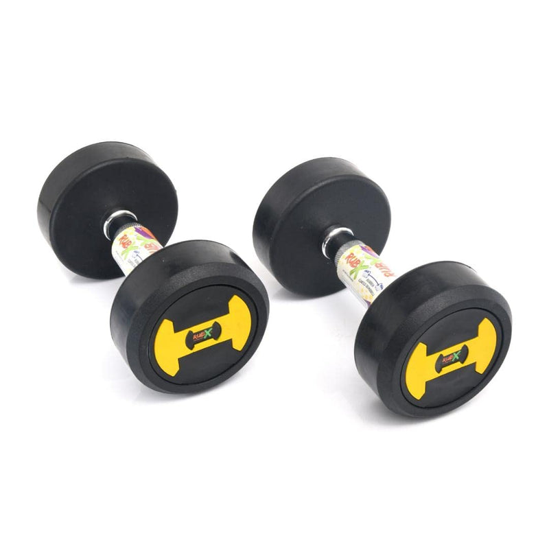 RUBX Rubber Coated Professional Round Dumbbells (Sold in Pair) (5 Kg x 2pc (Total = 10 kg)) YELLOW