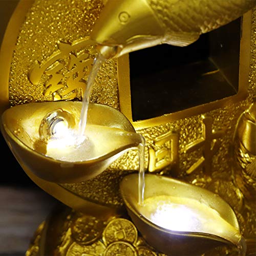 Ubersweet® Desktop Electric Water Fountain,Gold Landscape Fish Money Relaxation Desktop and Tabletop Fountain with LED Light for Table Desk Bedroom Living Room Home Office'