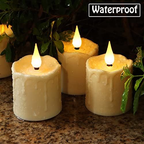 yunsheng Rechargeable Flameless Votive Candles with Remote Timer, D2 x H3 inches in/Outdoor Waterproof Flameless Flickering Electric Candles, 3D Wick Battery Operated LED Tea Lights, Set of 6, Ivory