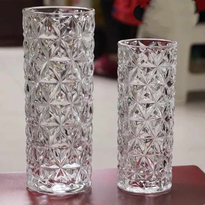 Source India Glass Dimond Cut Flower Vase (Crystal Clear 8 Inch) Clear Crystal Vase,Orchid Pattern Glass Vase for Centerpieces Modern Flower Vase Decorative