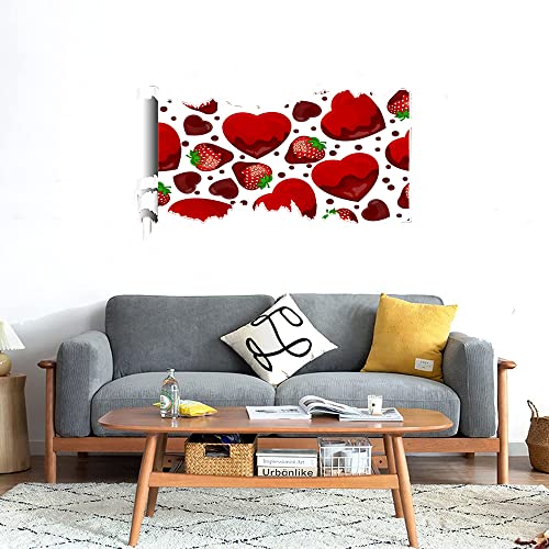 GADGETS WRAP Printed Wall Decal Sticker Scratched Paper Style Wall Decal (90cm x 50cm) - Hearts and Strawberries