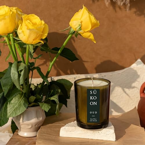 Sukoon Oud Scented Soy Wax Candle with Upto 40 Hr Burn Long Lasting Fragrance Candle Perfect for Home Décor (Pack of 1)