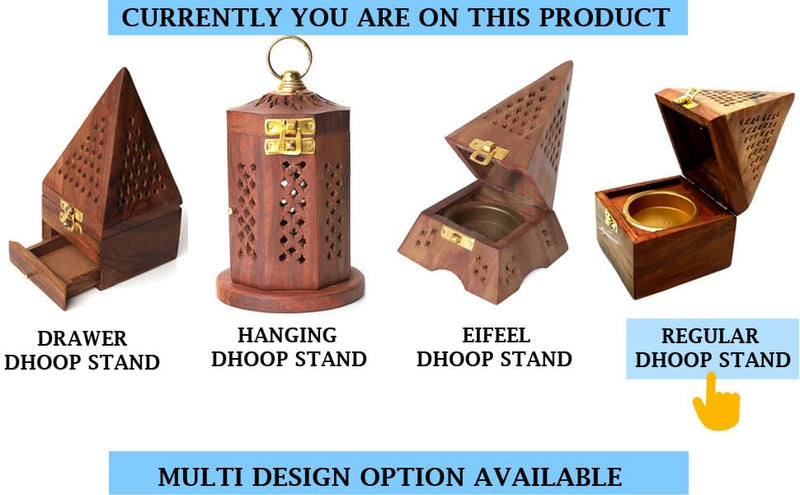 SIGNAMIO® Wooden Sambrani Dhoop Dhup Cup Cone Batti Stand Incense Holder for Pooja Puja Item Stand Ash Catcher Handcrafted Traditional Design for Aromatic Rituals - Pack of 1