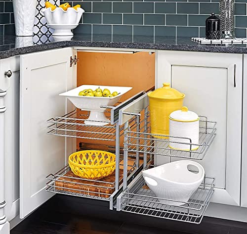 SmartSlide Stainless Steel 2 Shelves Kitchen Blind Corner Storage Organizer/Modular Kitchen Pull out Basket Basket/Universal Magic Corner/Kitchen Rack/Kitchen Drawer, Pull-Out Shelves