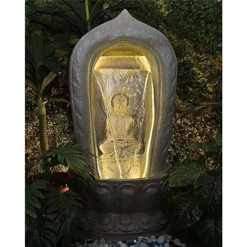 Shawshank Water Fountain Grey Temple Buddha Water Fountain Indoor Fountain for Home Office Living Room Dcor with LED Lights and Water Pump Set