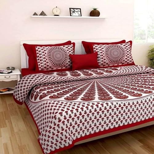 140Tc Pure Cotton Double BedSheet with Two Pillow Covers | 90 X 100 Inches |EXL-203|(Red)