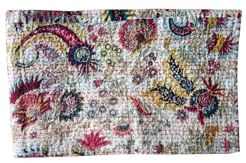 BOHEKANT Handicraft Cotton Hand Embroidery Kantha Quilt Kantha Bed Cover Handmade Kantha Bedspread Kantha Blanket Throw-19 (Twin, 60x90 Inches, Single Bed)