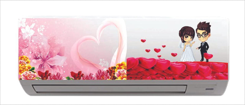 Sticker Cart™ Pink Flower Heart Couple Vinyl Botanical Air Conditioner Sticker Desg_32