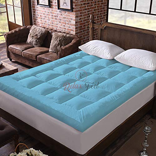 Relaxfeel Luxury 600 GSM Ultra - Soft Light Wight Hypoallergenic Cotten 3" Tick Mattress Padding / Topper. Comfortable for Better Sleep -Sky Blue Colour of Queen Size 60x72 Inch