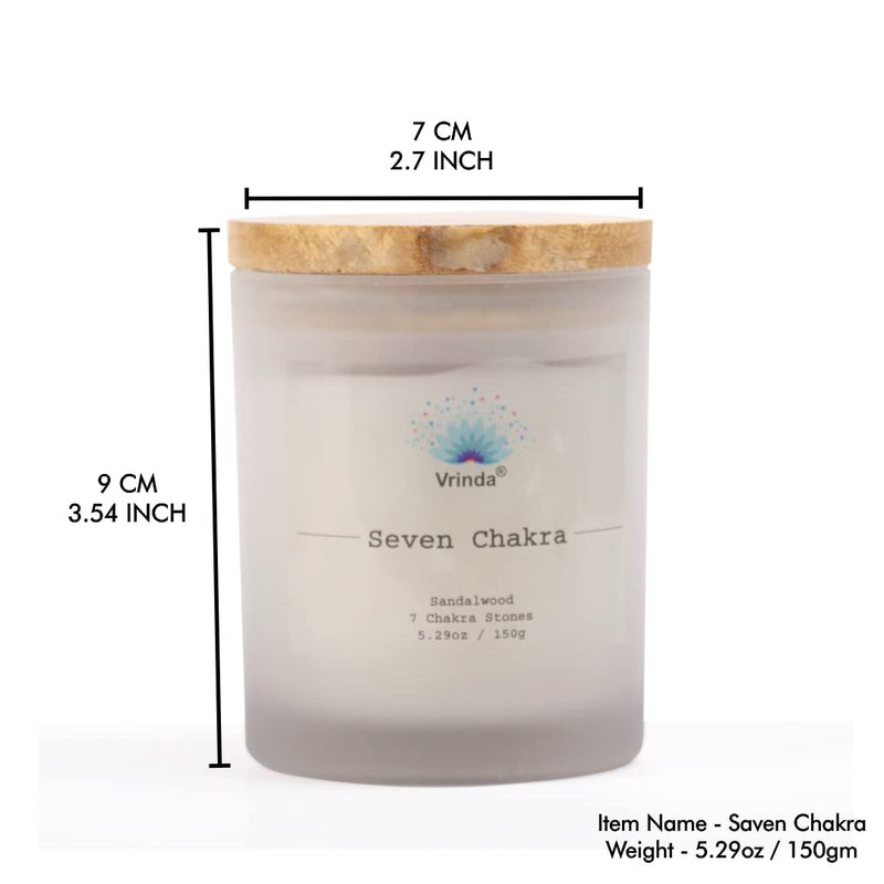 Vrinda® 7 Chakra Glass Scented Candle with Crystals, Soy Blend. Approx. 5.29Oz