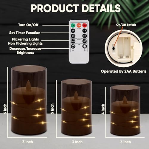 ZODZE Flameless LED Candles with Timer 5 Pc Flickering Flameless Candles for Romantic Ambiance and Home Decoration Durable Acrylic Shell,with Embedded Star String，Battery Operated Candles