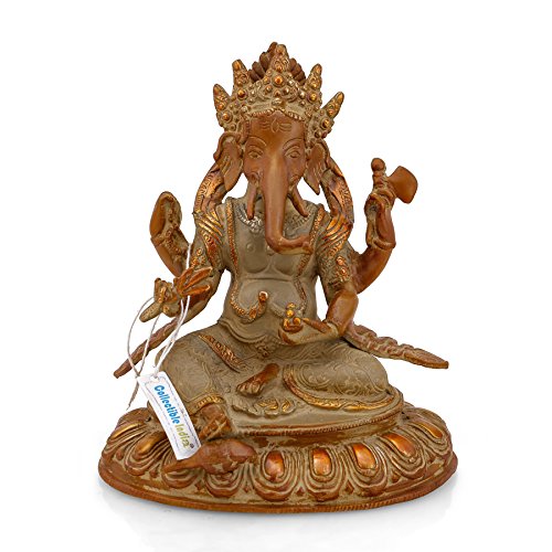 Collectible India Large Ganesha Idol Antique Brass Dusty Finish Ganesh Statue Brown,Good for Vastu