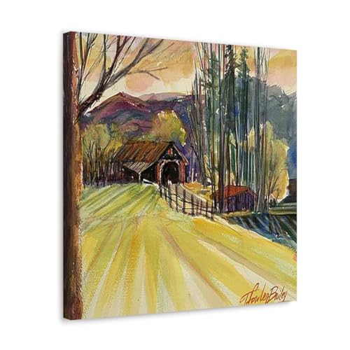 GADGETS WRAP Canvas Gallery Wrap Framed for Home Office Studio Living Room Decoration (17x17inch) - Autumn On Covered Bridge