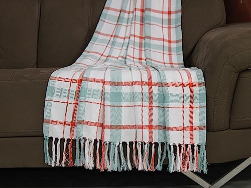 BIGMOON Multicolour Striped Textured Heavy Pure Cotton Reversible Throw Blanket with Beautiful Fringes in Size 70 * 53 inches / 177 * 134 cm Suitable for Winter