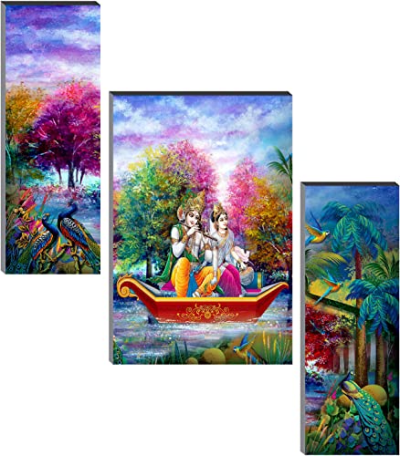 SAF paintings Ganesha Home Decorative Painting SANFJM31226 Set of 3 Radha Krishna sitting on boat Home Decorative Gift Item Painting 18 Inch X 12 Inch SANFJM31234