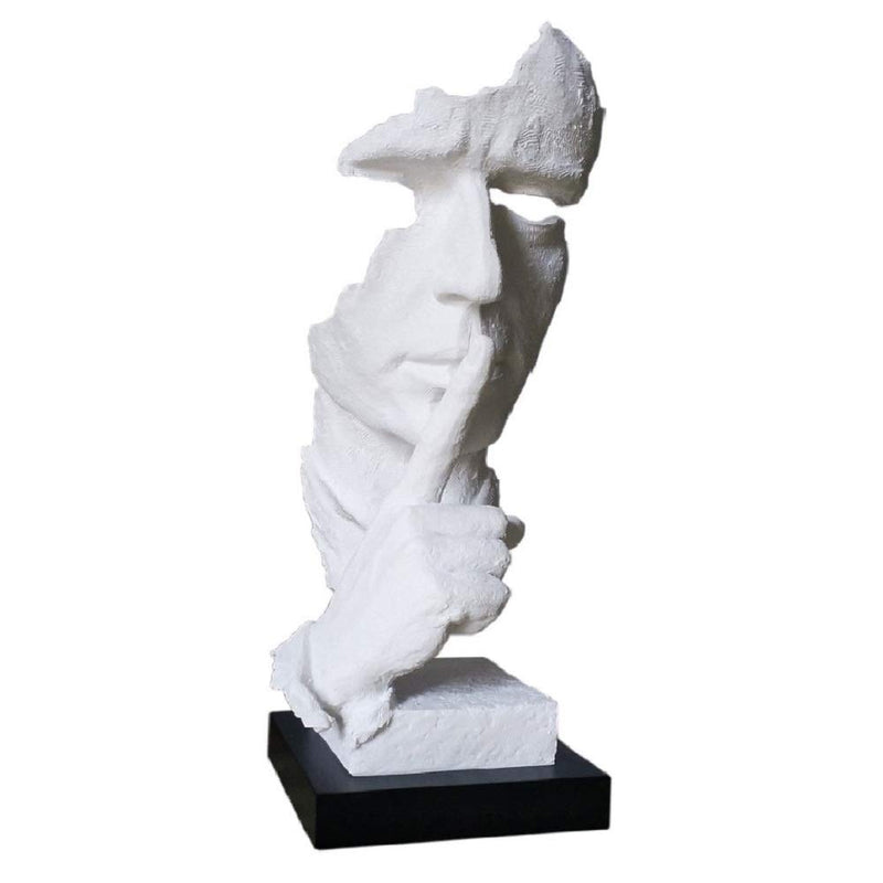 Abstract Sculptures Face Statues, Craftsman Handicrafts,The Thinker Statue/Keep Silence Sculpture (White with Black Base)