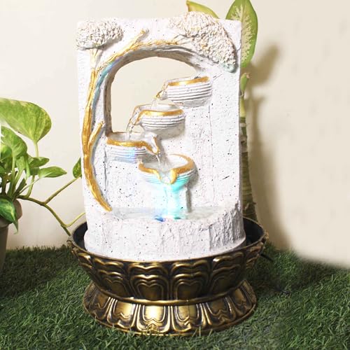 Art N Hub Nature Home Decorative Water Fountain Best Home and Office Inauguration Gift Items | Built (27 x 27 x 41 CM | Dotted Cream Golden)