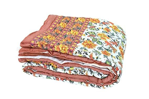 fashhub 300TC Single Bed Organic Cotton Jaipuri Razai Bed Blanket Ac Quilt for Winter Soft Light Weight Rajasthani Traditional Rajai Cotton-MUGAL