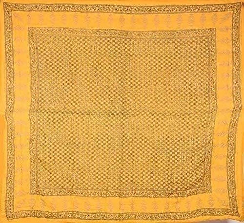 AQRATE Single Bed Organic Cotton Jaipuri Razai Bed Blanket Ac Quilt for Winter Soft Light Weight Rajasthani Traditional Rajai Cotton (Yellow Gold Butti, Single Bed)