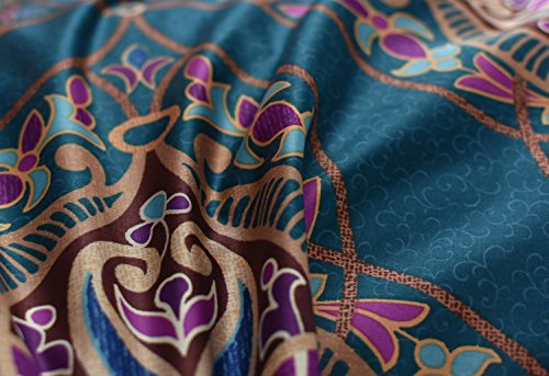 King, Teal : Damask Medallion Luxury Duvet Quilt Cover Boho Paisley Print Bedding Set 400 Thread Count Egyptian Cotton Sateen Vibrant Bohemian Pattern (King, Teal)