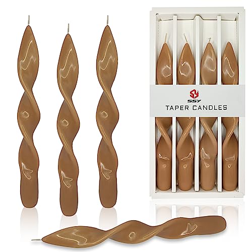 Brown Spiral Taper Candles Sticks - 4 PCS Unscented Taper Candlesticks 9 inch Dinner Candle for Home Decor, Relaxation & All Occasions