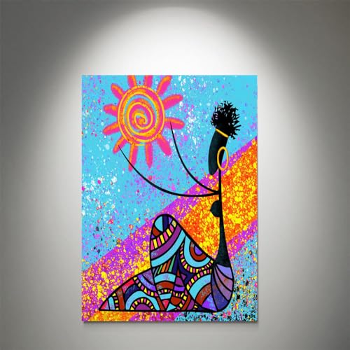 GADGETS WRAP Canvas Gallery Wrap Framed for Home Office Studio Living Room Decoration (11x17inch) - Ancient Woman & Sun Abstract Art