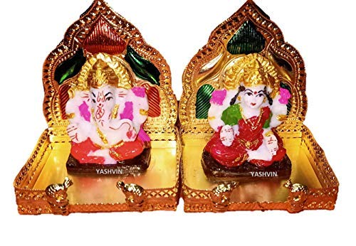 Yashvin Brand Laxmi Ganesh Murti for Diwali Puja 5.5 Inch Box Pack, Lakshmi Ganapati Murti for Home Office Diwali Puja Religious God, Best Gift Item This Diwali