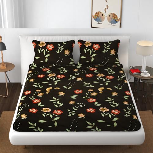 VAINE Premium Heavy Cotton Flat Bedsheets with 2 King Size Pillow Covers || Double Bed 350 TC || 90 x 100 Inch King Size Flat || Mehandi Sunflower