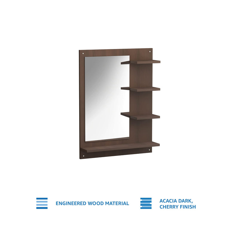 Amazon Brand - Solimo Donkton Wall Mounted Dressing Mirror with Four Shelves (Engineered Wood, Acacia Dark)