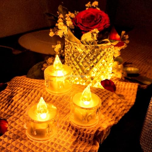 Set of 36, LED Tealight Crystal Candles for Home Decoration, Transparent Acrylic Flameless and Smokeless, Warm Yellow, Battery Operated