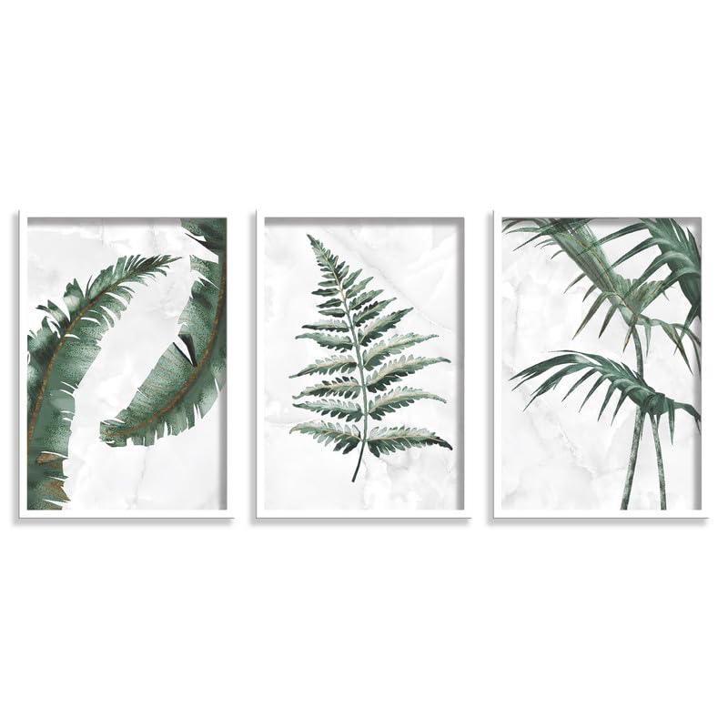 SAF paintings Set of 3 Green Tropical Leaves Wall Painting for Home Decoration SA-WHITEMX33519