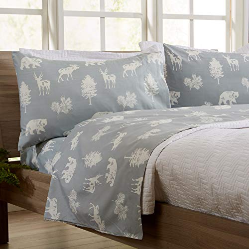 3-Piece Lodge Printed Ultra-Soft Microfiber Sheet Set. Beautiful Patterns Drawn from Nature, Comfortable, All-Season Bed Sheets. (Twin, Forest Animal - Light Grey)