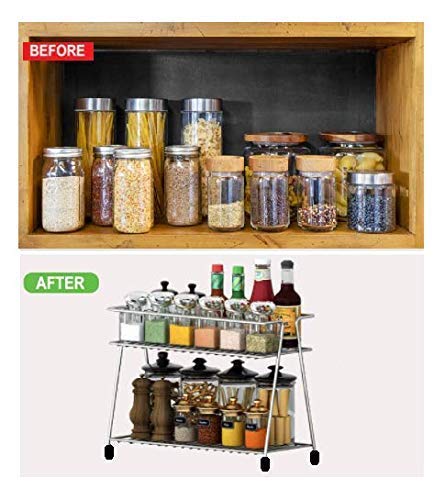 CR18 COLLECTION Multipurpose Spice Rack Stainless Steel 2 Layer Corner Storage Rack Shelf & Spice/Masala Boxes Container/Basket for Utensils-Dishes-Plates for Kitchen, Tiered Shelf