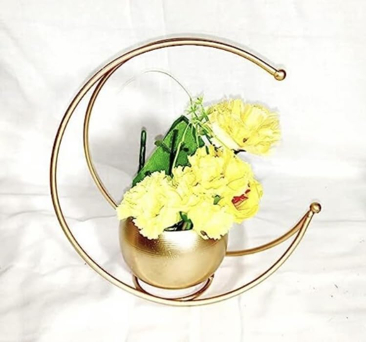 AA-SONS Metal Geometric Design Vase with Gold Finish | Table Decorative Flower Pot