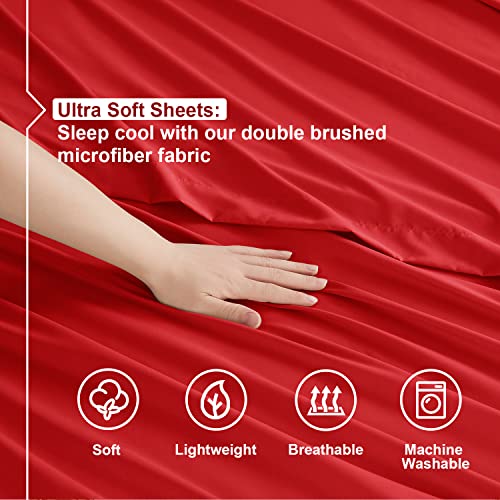 Nestl King Size Sheets Set - 4 Piece King Sheets, Bed Sheets for King Size Bed, Double Brushed King Bed Sheets, Hotel Luxury Red Sheets Extra Soft Bedding Sheets & Pillowcases