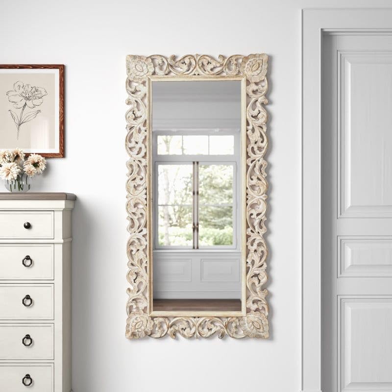 THE SARA ENTERPRISES Royal Wood Design Big Mirror Framre Wood Hand Carving Colour White Antique Size (36 X 72) Inch Only Frame with Out Mirror