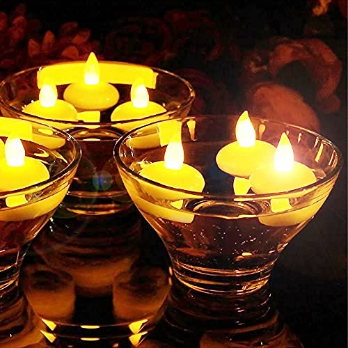 ARANKA Battery Operated Waterproof Water Sensor Floating Tealight LED Candle Flame less Flickering Lights Candles Perfect for Diwali Party Decorations Party Warm Yellow Pack of 12