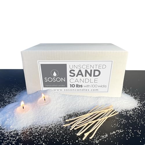 Simply Soson 10 lb White Unscented Sand Candle, Pearled Candle, Long Lasting Powder Candle, Refillable Pearl Candle Sand with 100 Wicks for Candle Making