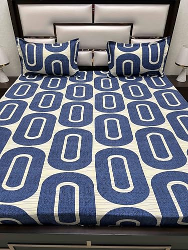 Pure Decor Leisure Fur Collection Microfiber King Size Soft Feel Bedsheet for Double Bed (108"X108") with 2 Pillow Covers PD 4426 - Geometric, Blue