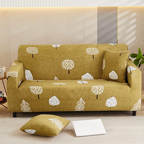 House of Quirk Universal Triple Seater Sofa Cover Big Elasticity Cover for Couch Flexible 140 GSM Sofa Slipcover (Mustard Flower, 185-230cm)