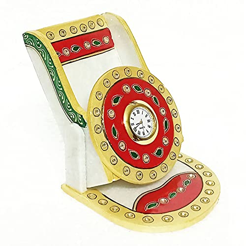 Handicraft Kingdom Mobile Holder for Women Stylish Latest Beautiful Stand with Inbuilt Small Clock & Tile Clock | Approx Size (4.5 Inch) & Wt (900 Gm) Pack of 2